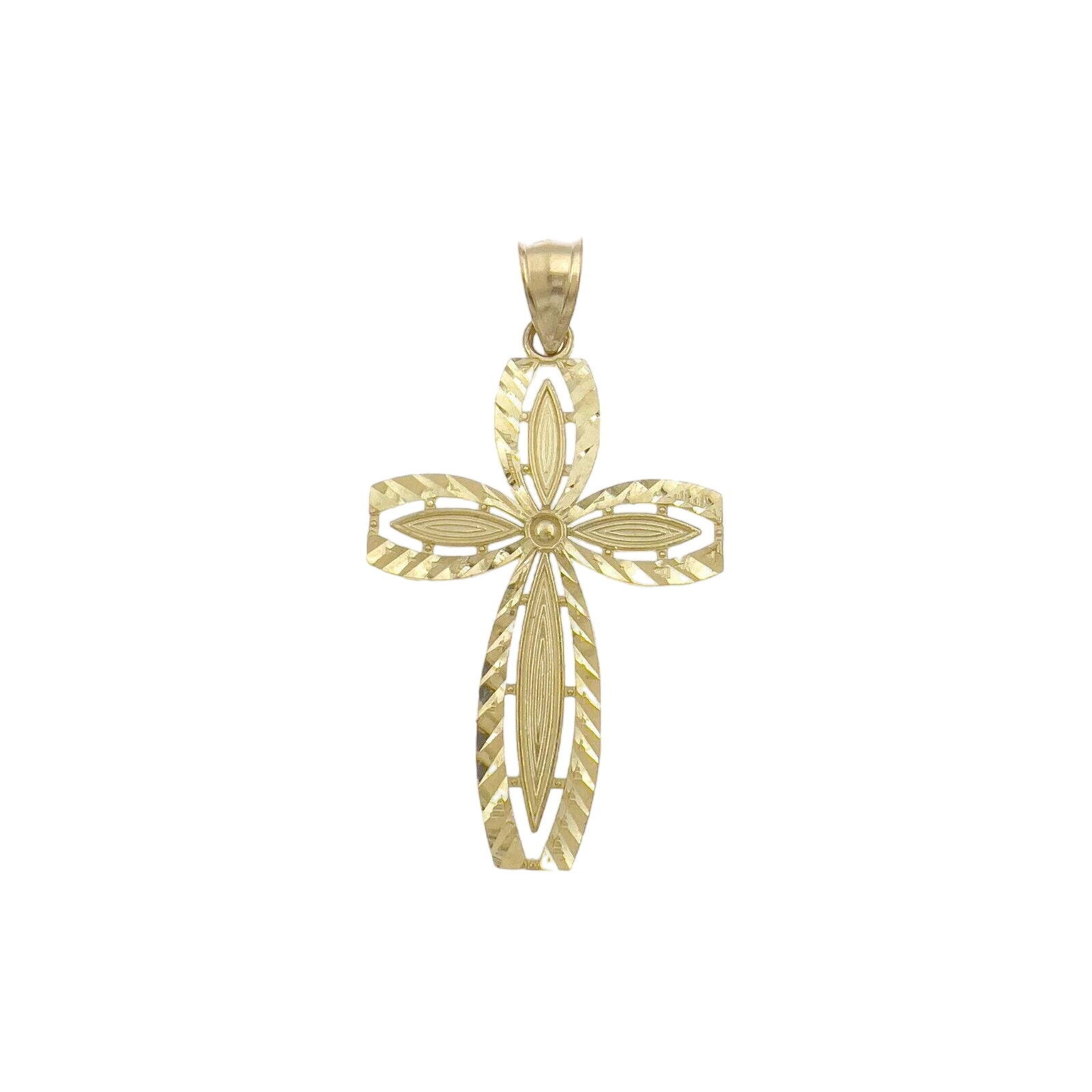 10k Yellow Gold Cross Pendant Charm Diamond Cut 1.9 Inch